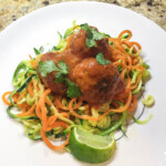 Coconut Curry Meatballs on Spiralized Carrots and Zucchini