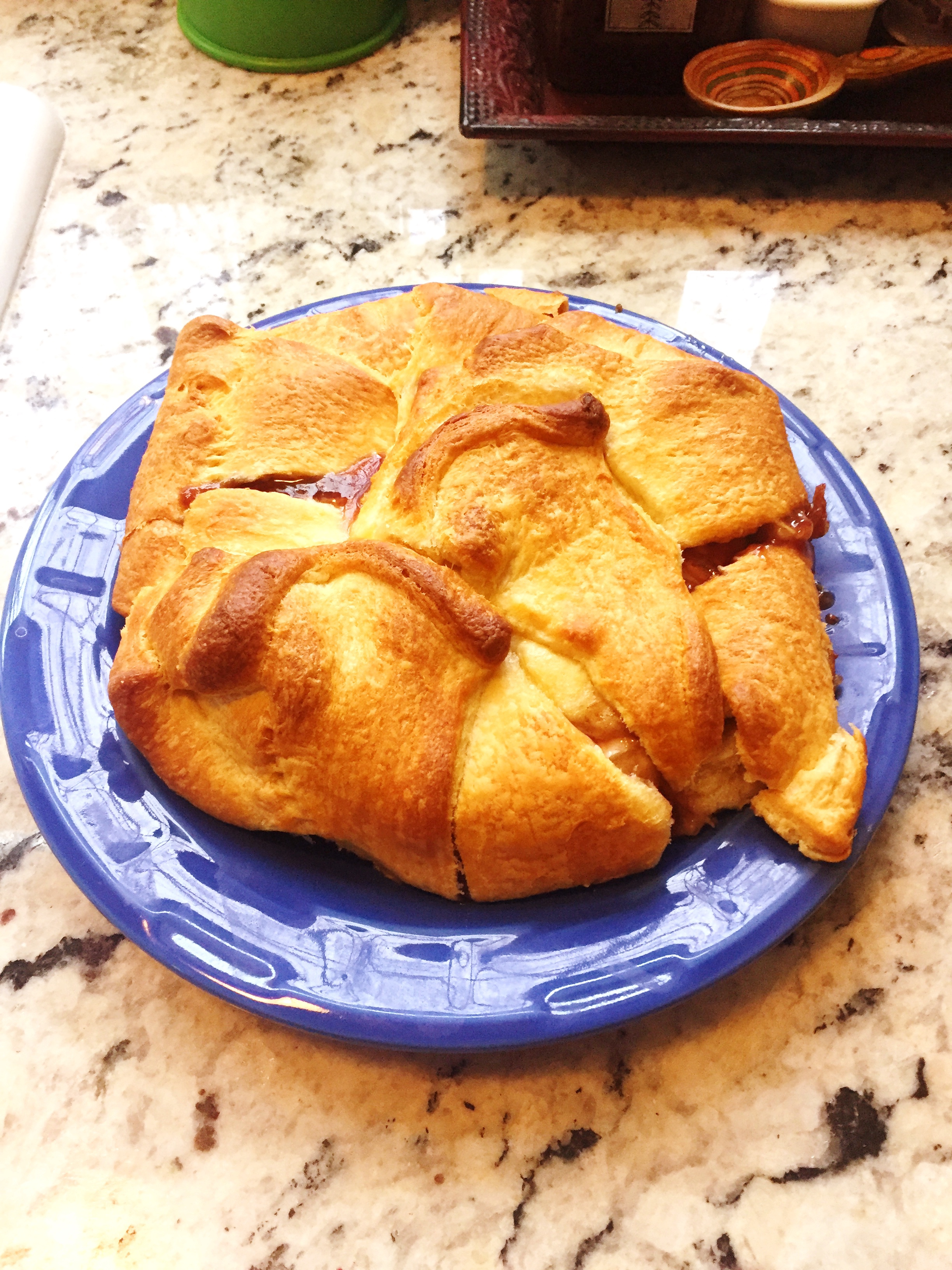 Raspberry Baked Brie on a blue plate